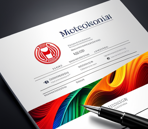 An image showcasing a vibrant, official document featuring a meticulously designed logo, a company's name, address, and registration number, surrounded by elements symbolizing credibility, authority, and professionalism